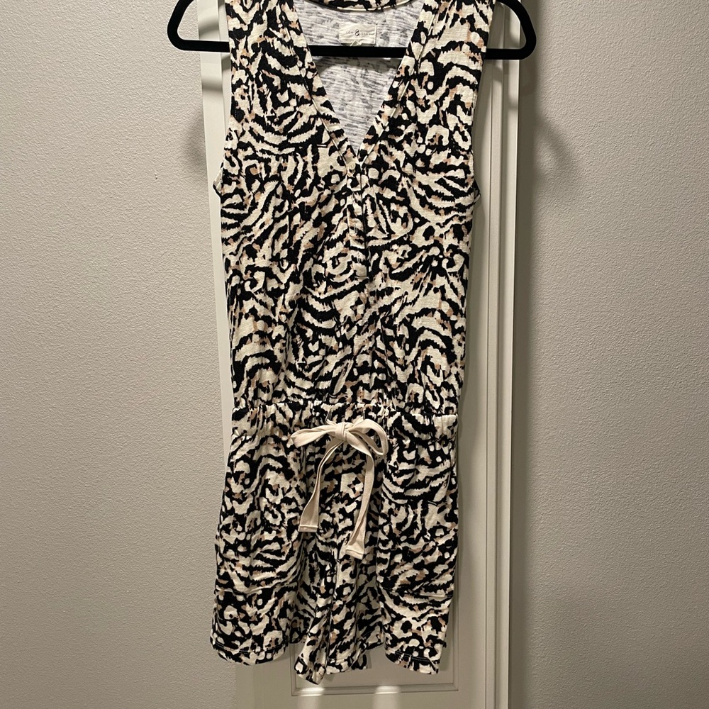 Stylish Black and Cream leopard look short romper
